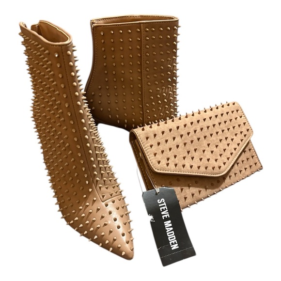 Steve Madden Shoes - Steve Madden Brown Spiked Boots and Clutch Set